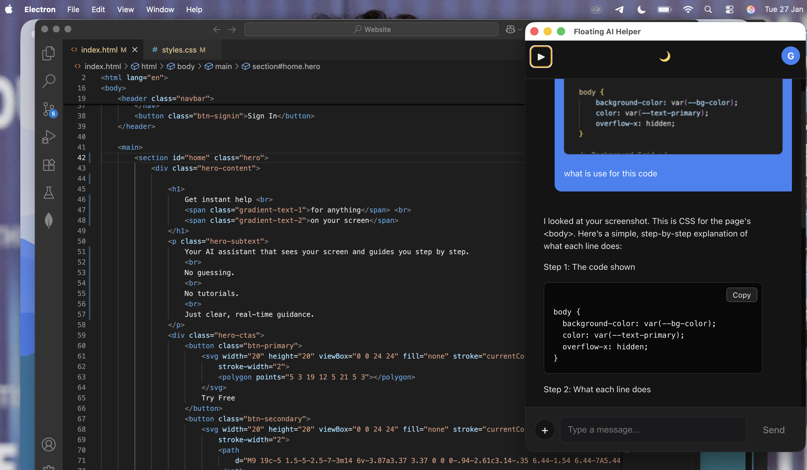 Floating IQ Chat providing context-aware help